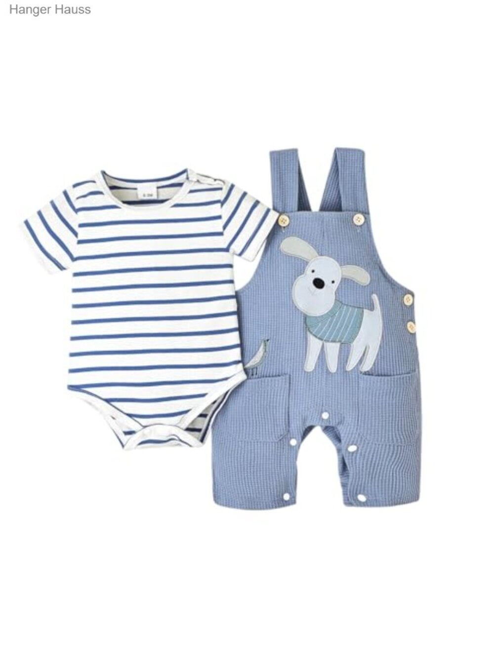 Baby Boy Striped Romper & Dog Overalls Set Cotton 0-18M